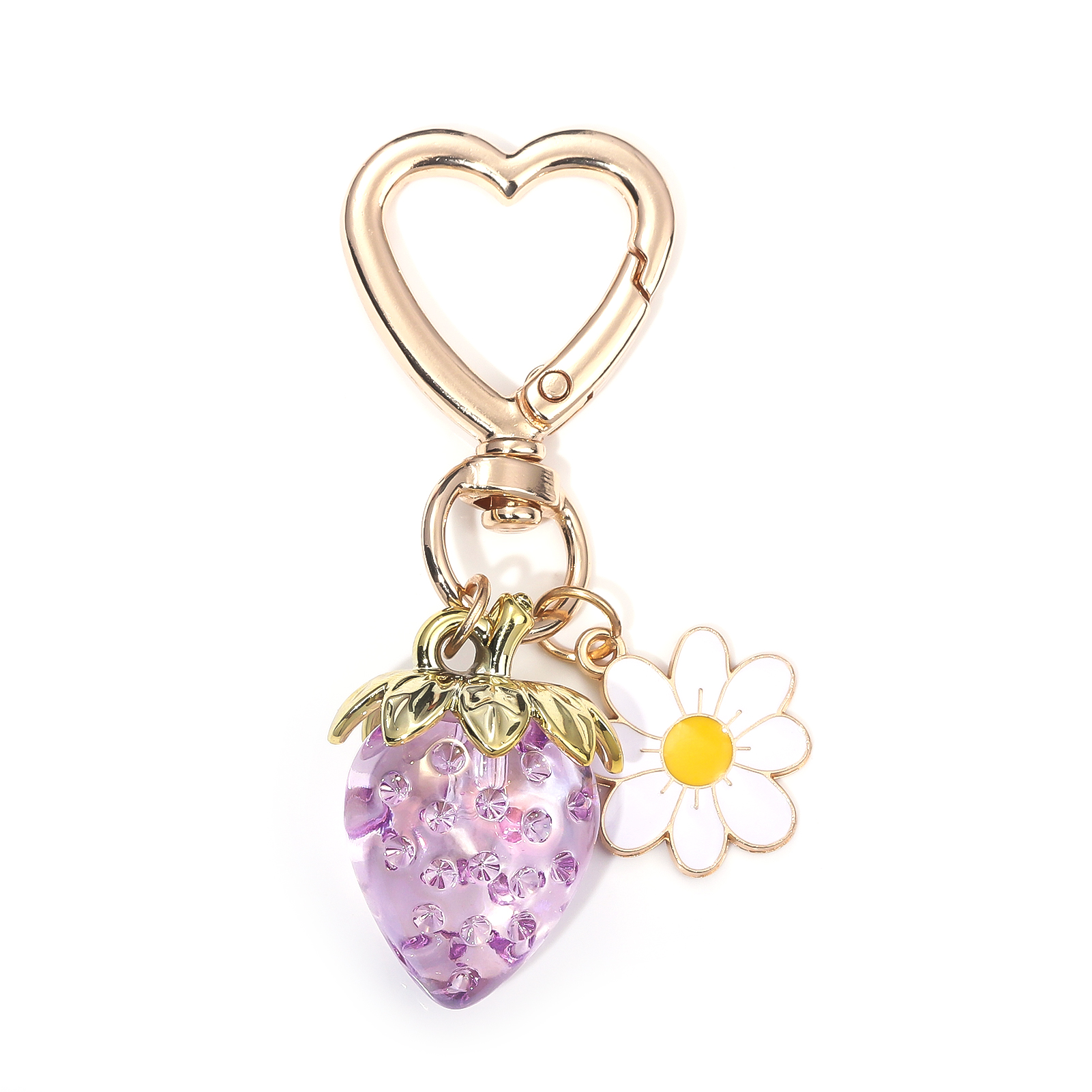 Cute Strawberry Bag Pendant Keychain Kawaii Heart Flower Daisy Key Chain for Women Girs Bag Purse Pendant Accessories: PURPLE
