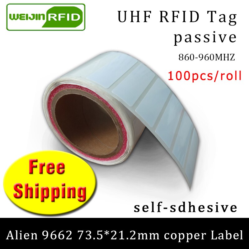 UHF RFID tag EPC6C sticker Alien 9662 printable copper label 915mhz868mhz H3 100pcs adhesive passive RFID label