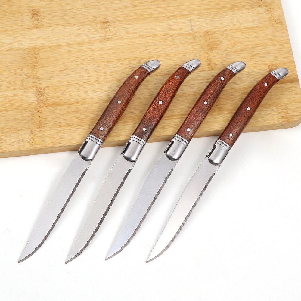 Jaswehome Laguiole 4pcs Steak Knives Stainless Steel Flatware Set Ergonomic Wooden Handle Tableware Western Dinner Knife