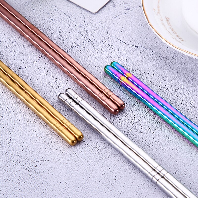 1pair Stainless Steel Chopsticks Chop Sticks Set Tableware Colorful Length 23cm Reusable Portable Dishware Kitchen Chopsticks