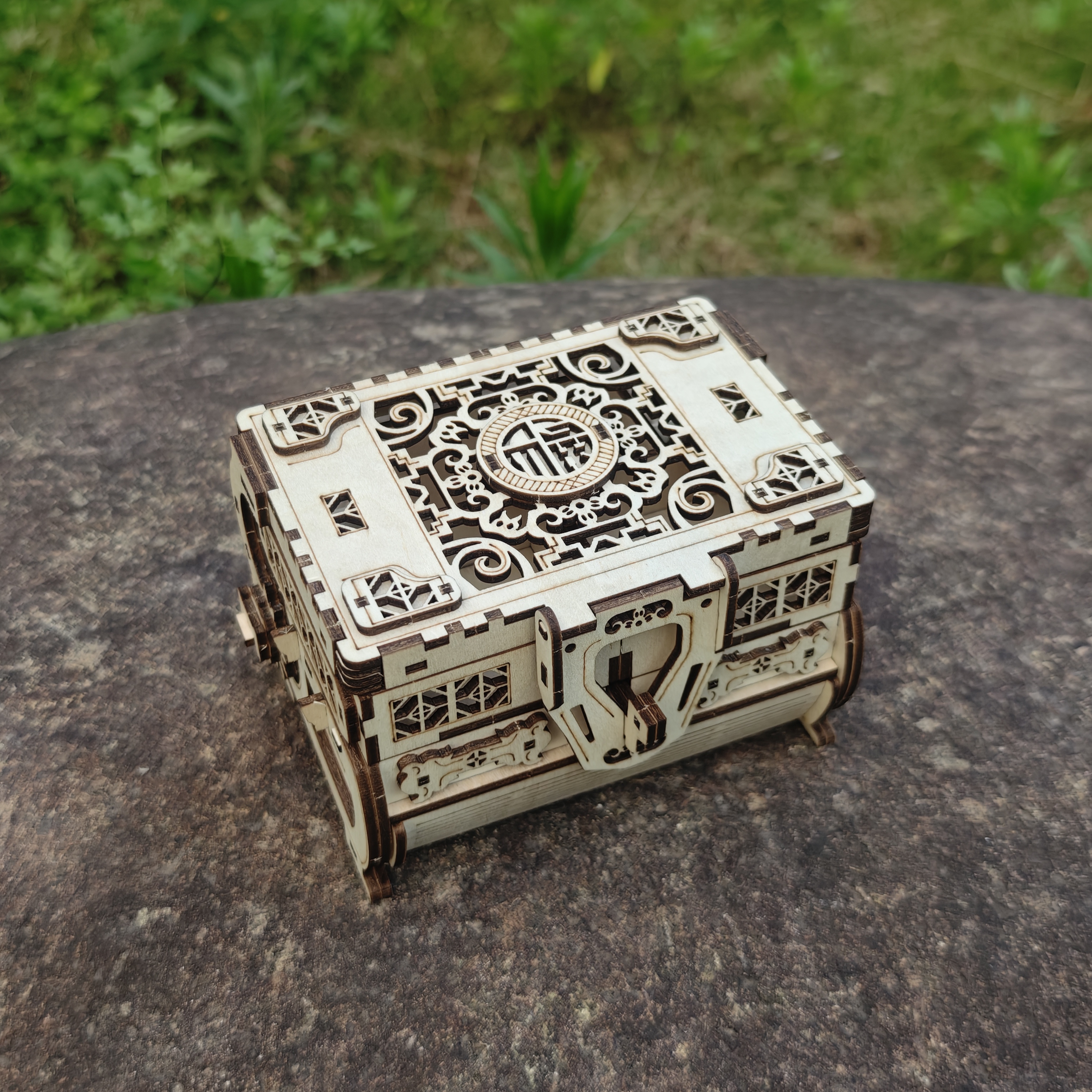 DIY 3D Treasure Box Wooden Puzzle Game Assembly Adult Building Block Jewelry Box