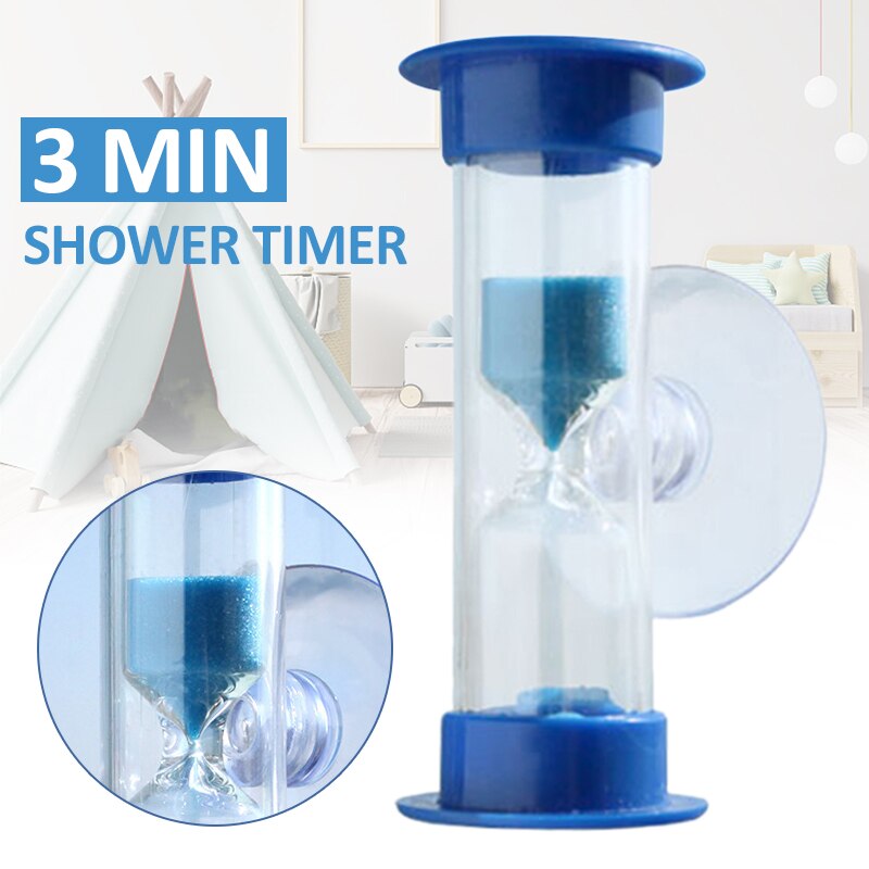 1pc 3 Minutes Hourglass Shower Timer Blue Sand Clock With Plastic Suction Cup Children Supplies Home Decoration