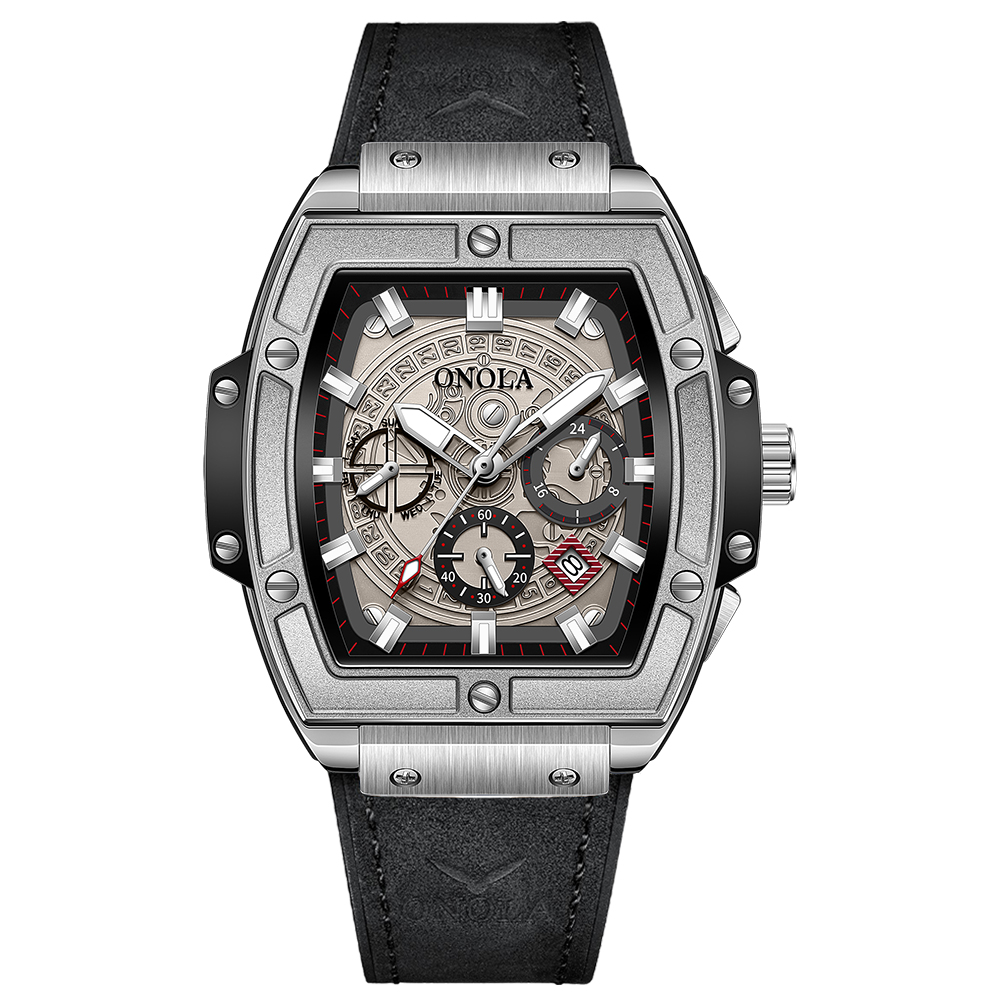 Relojes de lujo a la con clásico en forma de barril para hombre ONOLA, reloj de cuarzo de cuero informal resistente al agua multifuncional para hombre: Otros