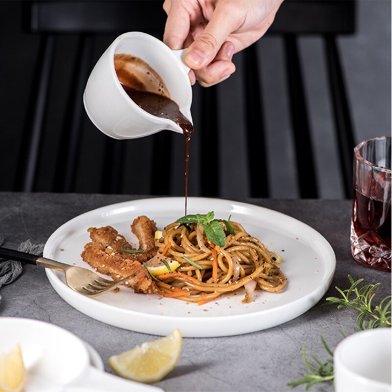 European white plate ceramic plate flat bottom round steak plate Western restaurant tableware cake pizza customization