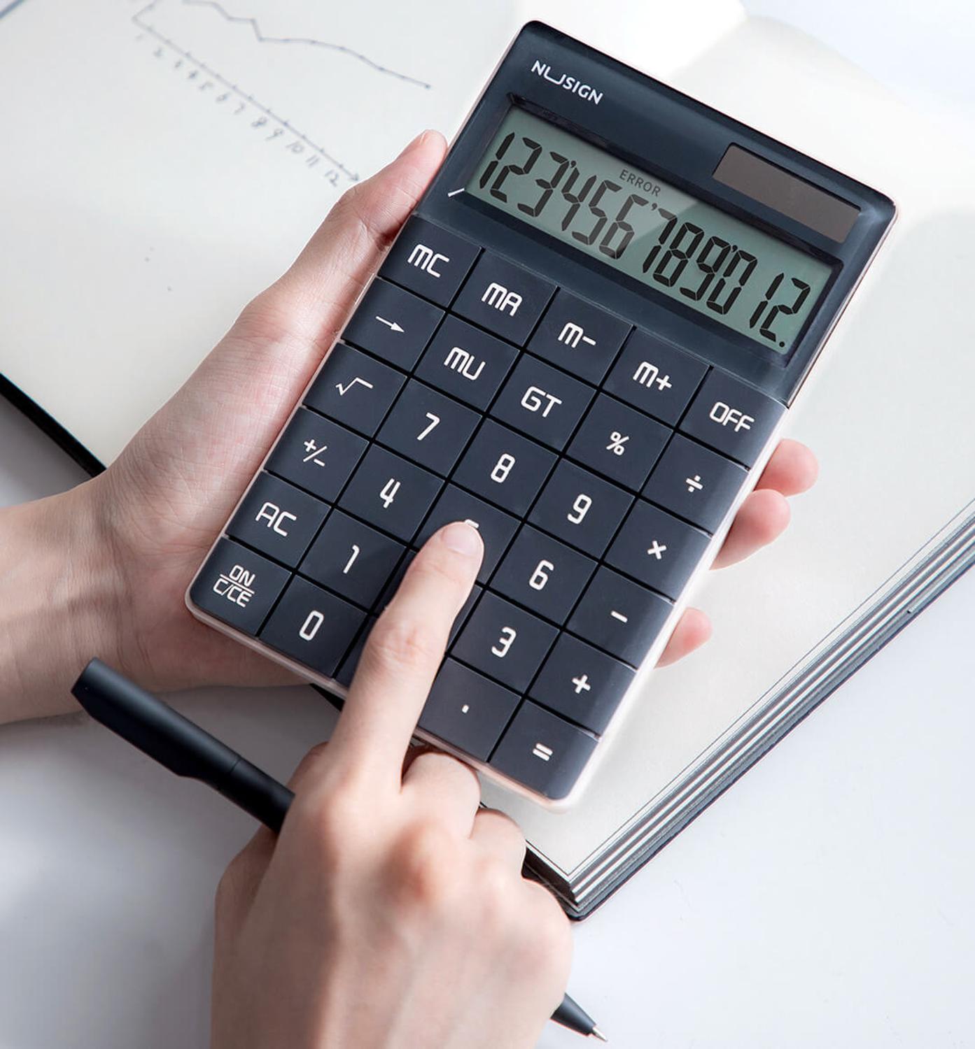 Mini Handheld 12 Digits Display Electronic Calculating Calculator Dual Power Tablet button for Students Office: black