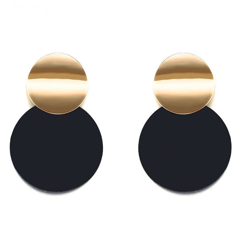 Trendy Zwarte Ronde Metalen Oorbel Voor Vrouwen Goud Glanzend Glad Lange Oorbellen Statement Sieraden Pendientes Bijoux: E929HEI