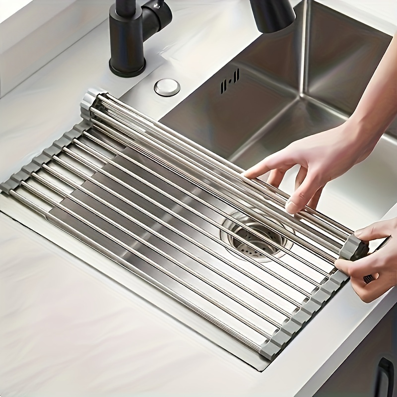 Égouttoir à vaisselle enroulable, égouttoir à vaisselle de cuisine, étendoir à évier en acier inoxydable, égouttoir à vaisselle pliable