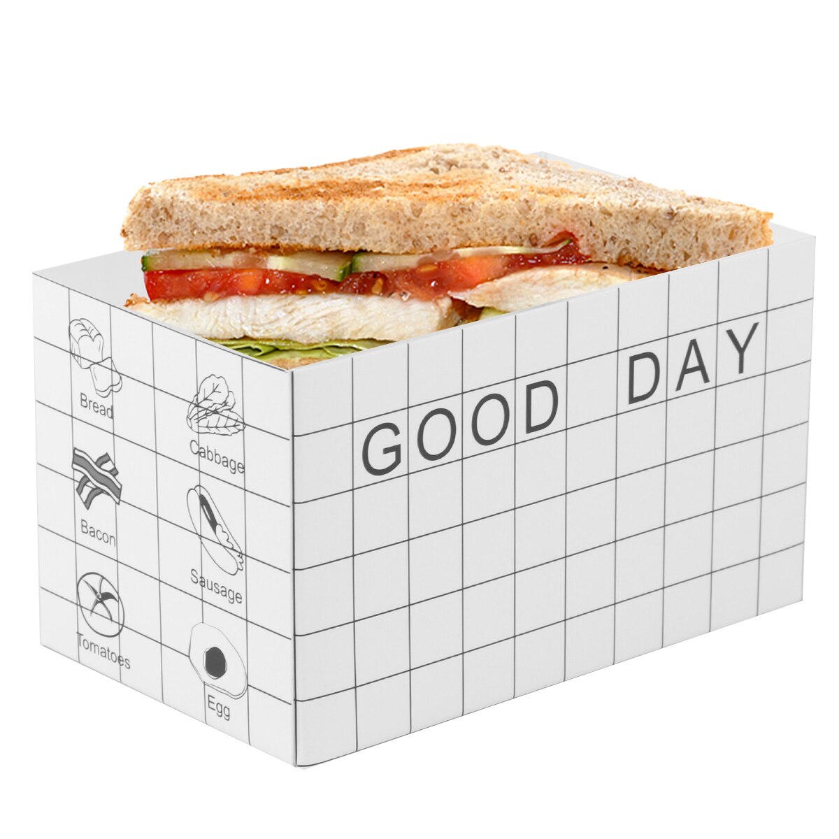 20 stk papir kake emballasje bokser sandwich containere mat bokser fest favoriserer til frokost hamburger toast (svart og hvitt)