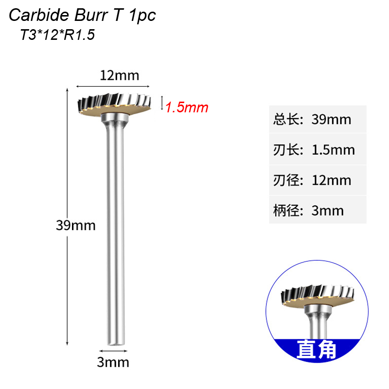 Lima rotativa de carburo tipo T, broca cortadora de Metal de arco, tungsteno duro para piedra de aluminio, grabado de tallado de plástico para metalurgia Dremel: 36 mm