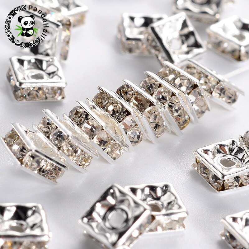 10pcs 100pcs Nikkel Gratis Grade EEN Vierkante Messing Rhinestone Spacer Kralen voor Sieraden Maken Maat: 6x6x3mm Gat: 1mm: White Silver / 100pcs