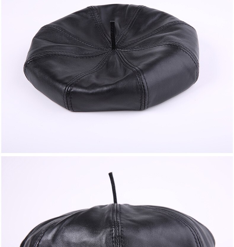 women Warm Detective Hats Painter Caps Fall Winter Octagonal Hat PU Leather Caps