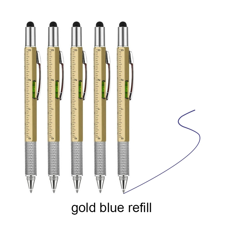 5/10 Stück 7in1 Multifunktionaler Kugelschreiber Handwerkzeug Messtechnik, Lineal, Schraubendreher, Touchscreen-Stift, Wasserwaage: Orange / 32mm