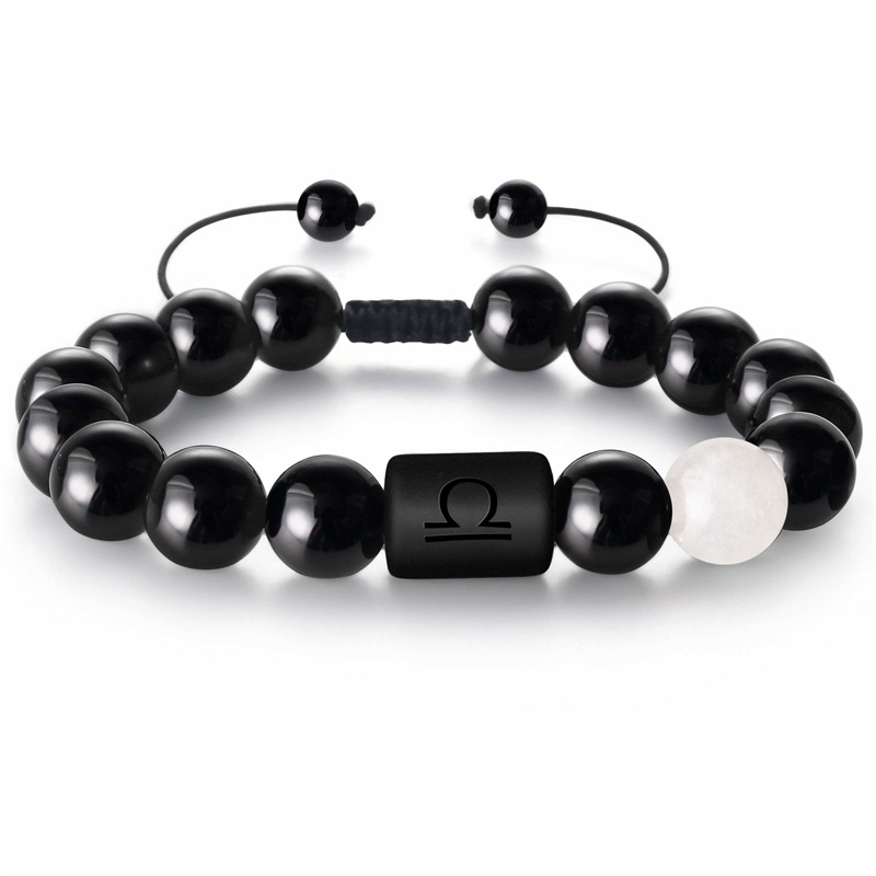 8mm naturlige svarte onykssteiner stjernetegn armbånd horoskop armbånd for kvinner menn vennskapssmykker: Rustrød