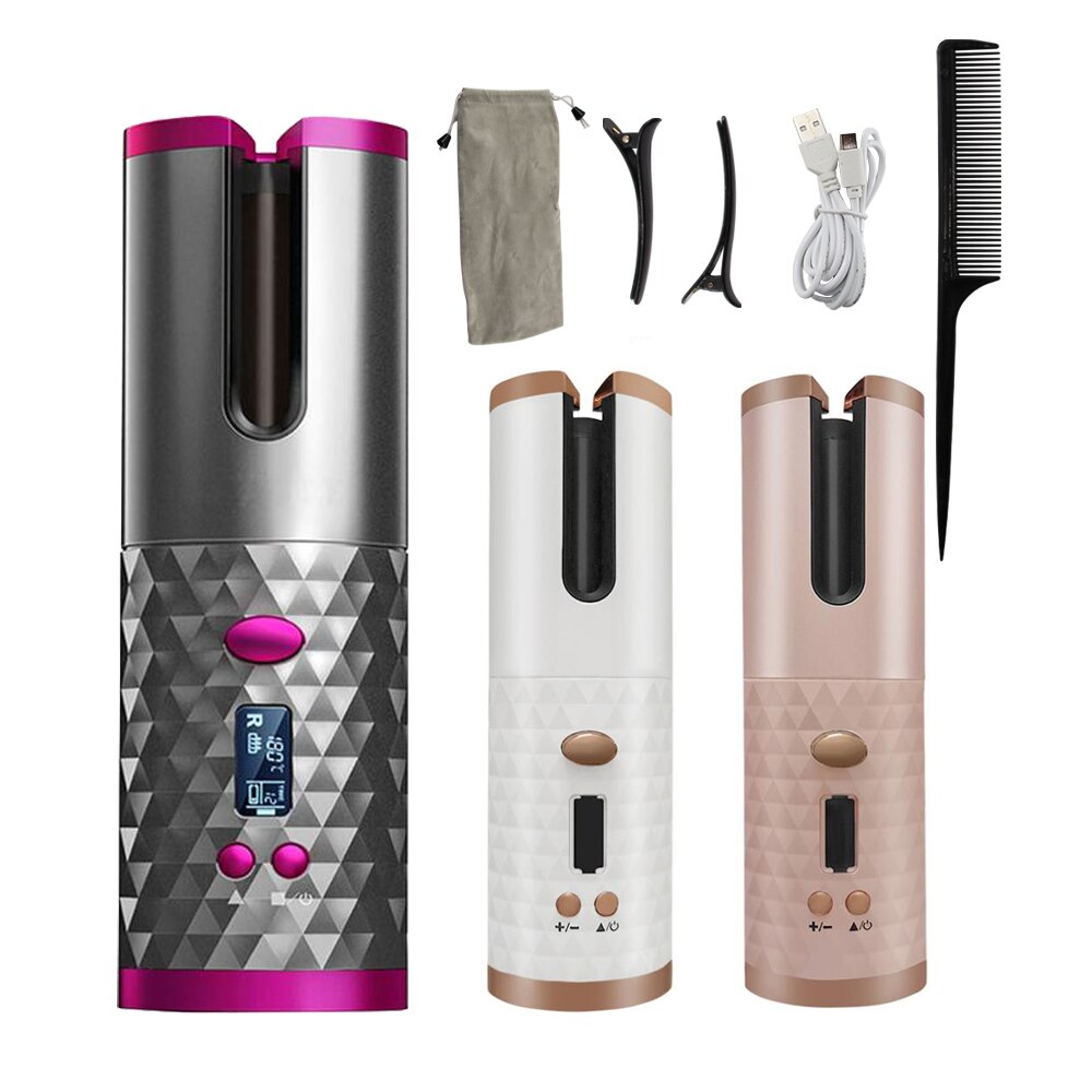 Hair Tools Portable Wireless Automatic Curling Iron Hair Curler USB Rechargeable with LCD Display for Woman