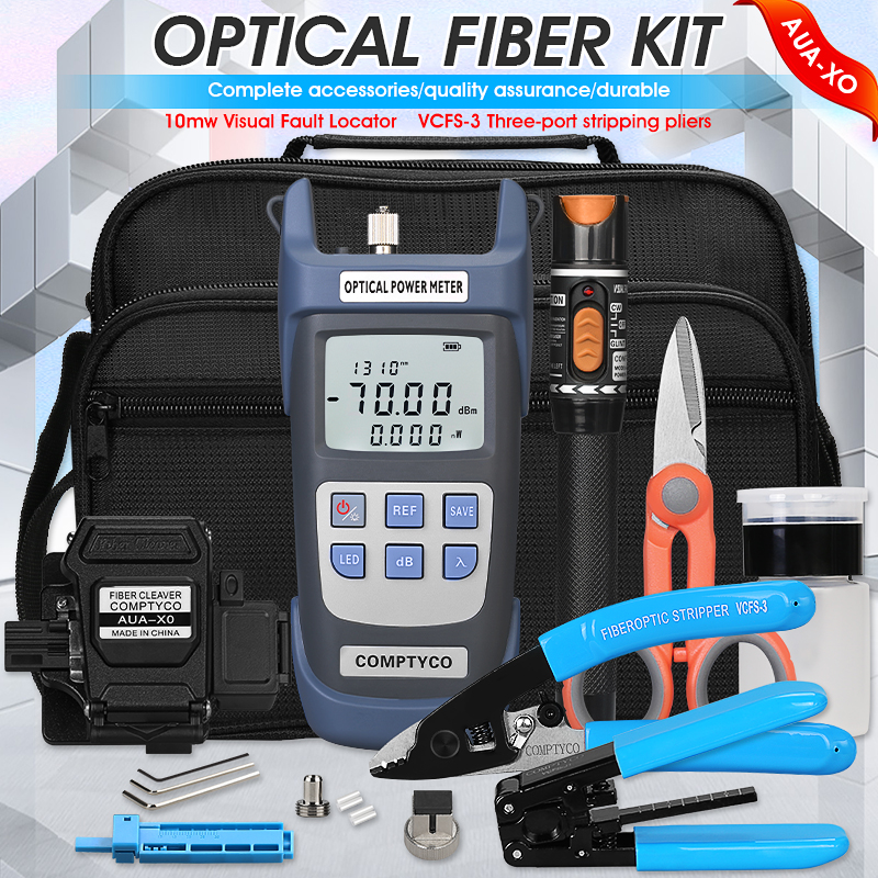 AUA-XO FTTH Tool FTTH Fiber Optic Tool Kit with Fiber Fibra Optica Power Meter and 10mW Visual Fault Locator