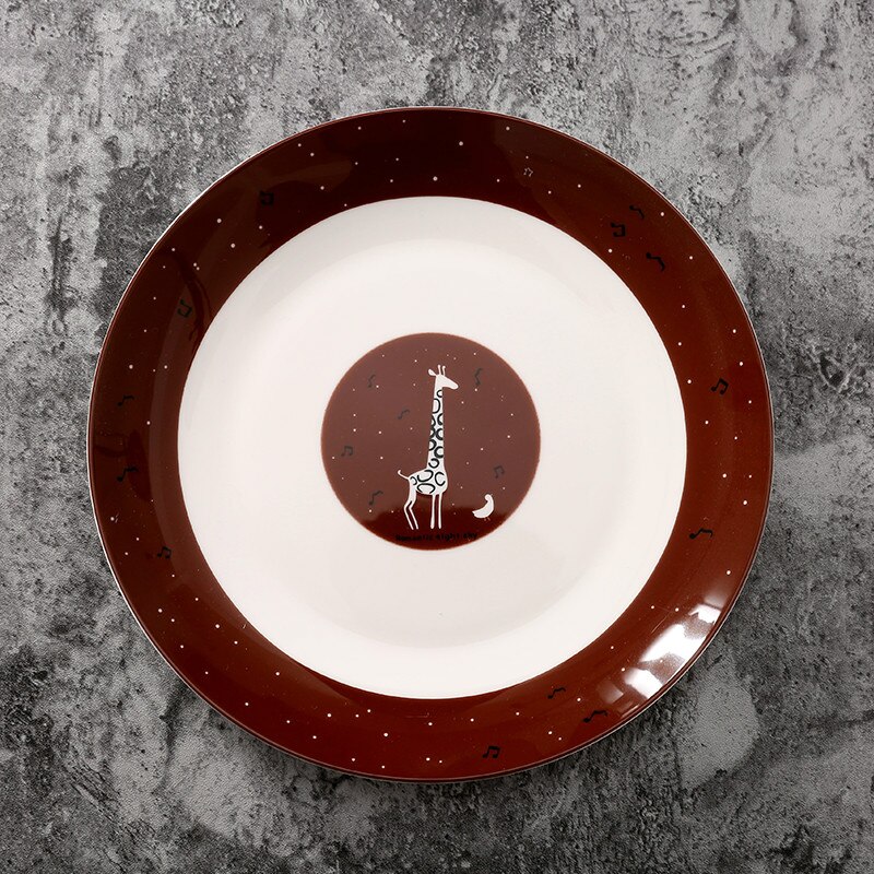 8 inches Round Bone China Tableware Western Food Beef Cake Dessert Plate Cartoon Porcelain Flat Dish Plates