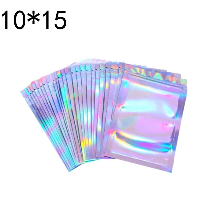 100 stücke Flache Zip-Lock Beutel Paket Tasche Holographische Ziplock Taschen Bad Salz Kosmetik Tasche Mini Aluminium Folie Taschen Make-Up zipper Tasche: colorful7