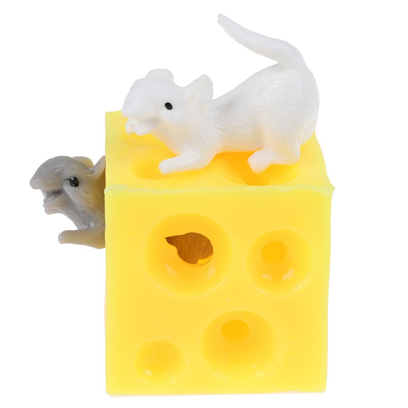 Souris drôles et fromage doigt presser jouets Slime Extrusion souris extensibles cacher dans le trou de fromage bloc Latex Stressbusting Fidget jouet