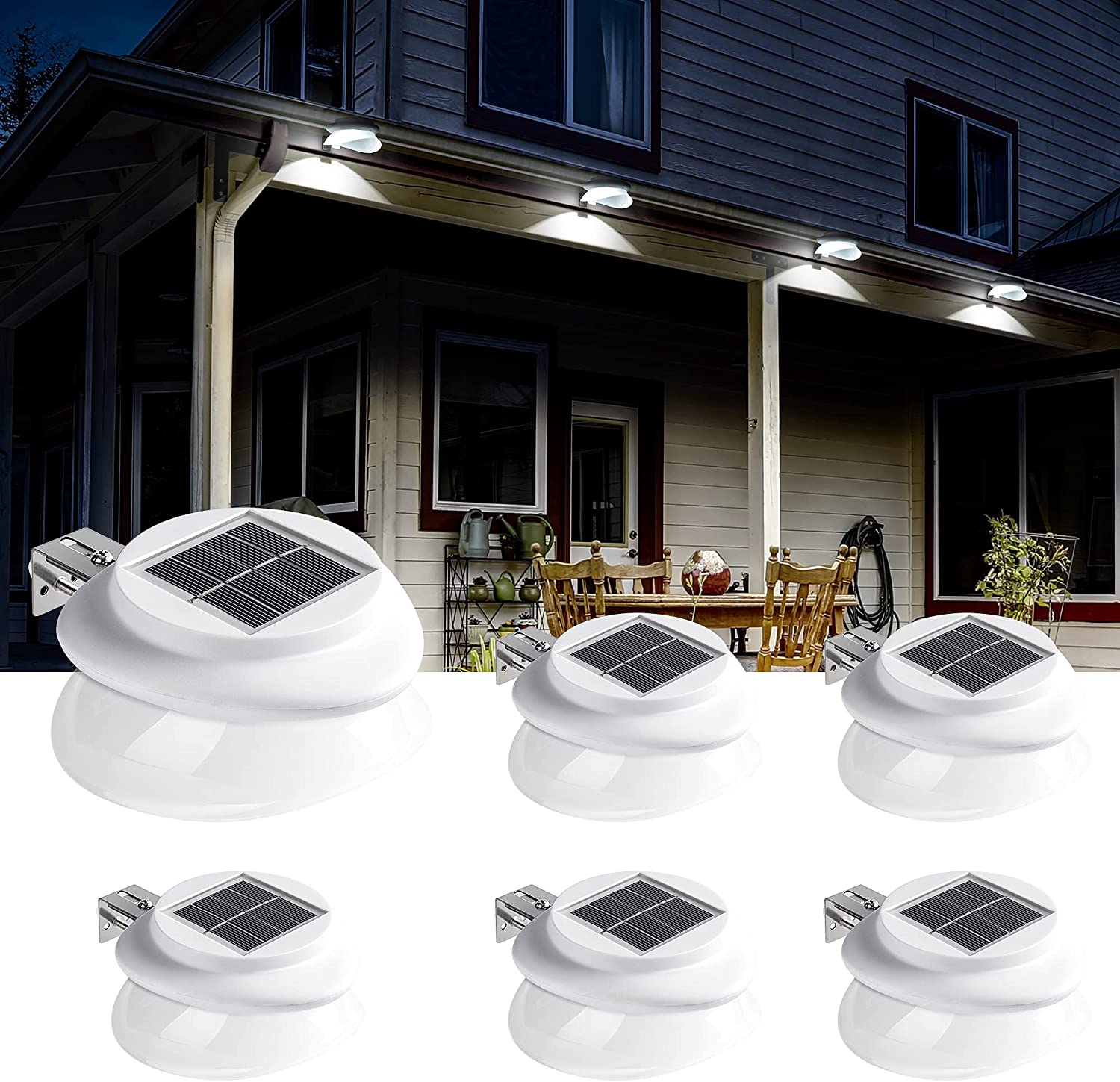 Solar Garden Gutter Lights Outdoor, 9 LED Deck Fence Lights Waterproof for Wall, Deck, Fence, Stair, Step and Yard Decor