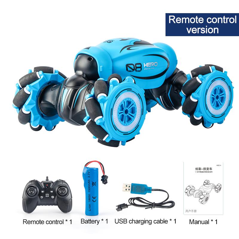 Pickwoo 1:16 4WD Radio Gebaar Inductie Muziek Licht Afstandsbediening Twist Hoge Snelheid Rc Auto Stunt Off Road Drift Voertuig model: BLUE 1 Remote