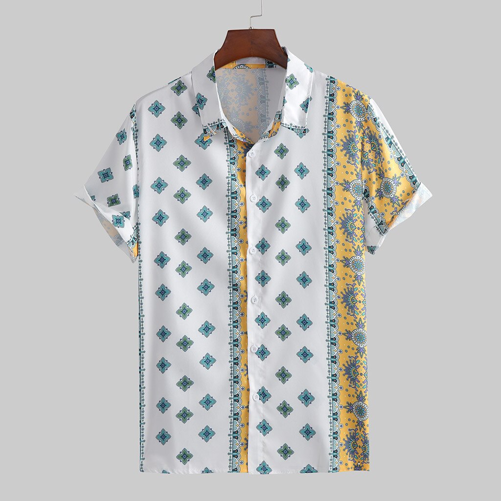 Camisa de manga corta con estampado de de para hombre, blusa informal, para playa camisa hawaiana,: Blanco / XXXL