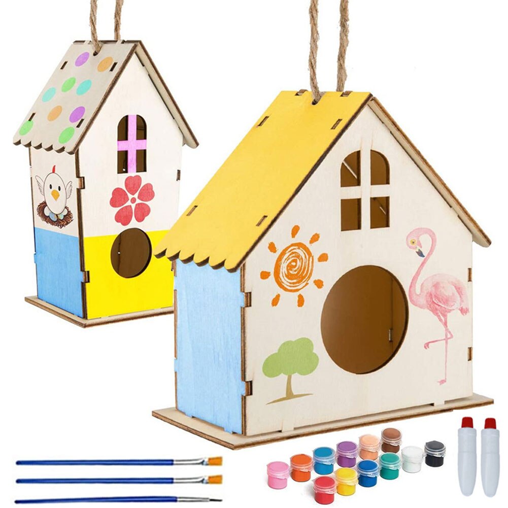 Kit de casa para pájaros DIY, comedero para pájaros, manualidades artísticas de madera para construir y pintar, casa de pájaros para niños de 3 años y más