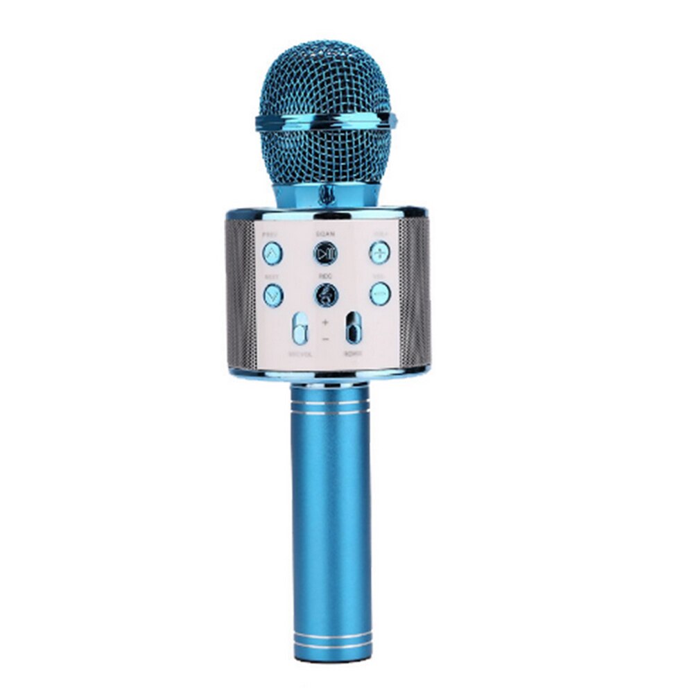 WS858L Portable Bluetooth Karaoke Microphone LED Studio Record Wireless Mic Speaker for Music Playing Singing: Blue