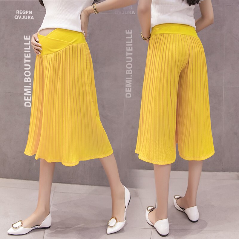 Sommer gravide kvinder bukser ensfarvet kryds lavtaljet patchwork chiffon plisserede bukser barsel brede ben capris
