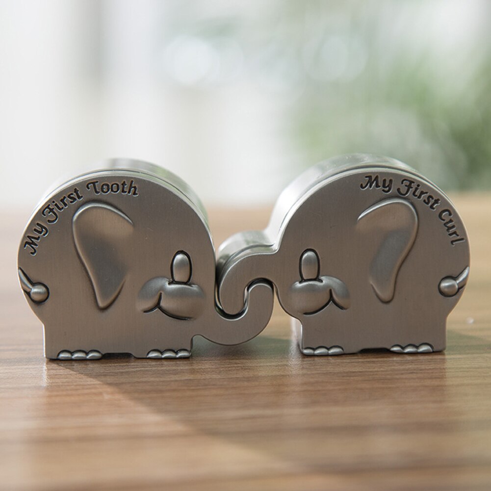2pcs Engraved Elephant Shape Baby Milk Teeth Box Childwood Memory Souvenir Case Rustproof Fetal Hair Zinc Alloy Cute