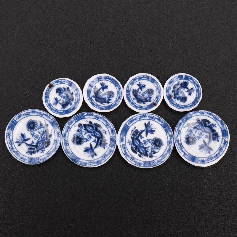 1/12Th Essen Ware China Keramik Tee einstellen Puppen Haus Miniaturen Blau Blume