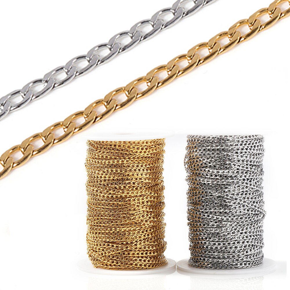 3Mm Rvs Gouden Ketting Ketting Kettingen Curb Link Chain Sieraden Kettingen Voor Handgemaakte Armband Maken Diy