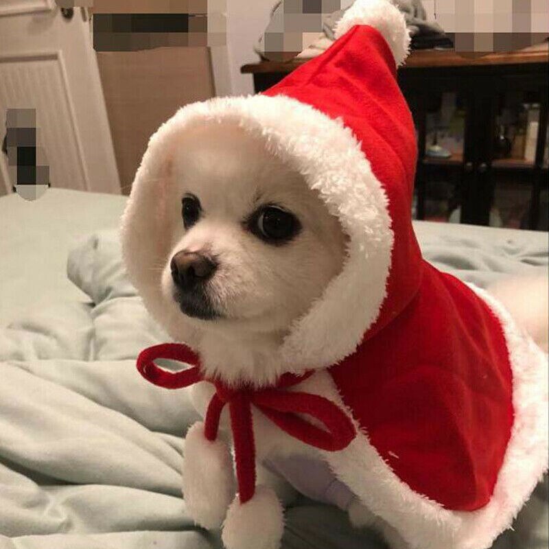 Pet Dog Cat Christmas Santa Hat Cloak Cape Puppy Velvet Xmas Warm Costume Outfit