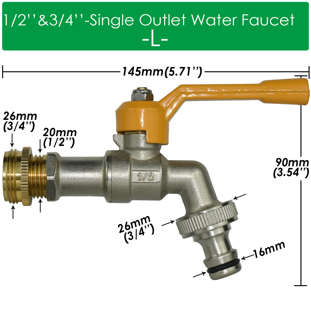 Tuinslang Kraan Adapter 1/2 ''IBC Watertank Connector 2-weg 1-weg Irrigatie Messing Kraan Gezamenlijke Vervanging Fitting Kogelkraan: Oranje