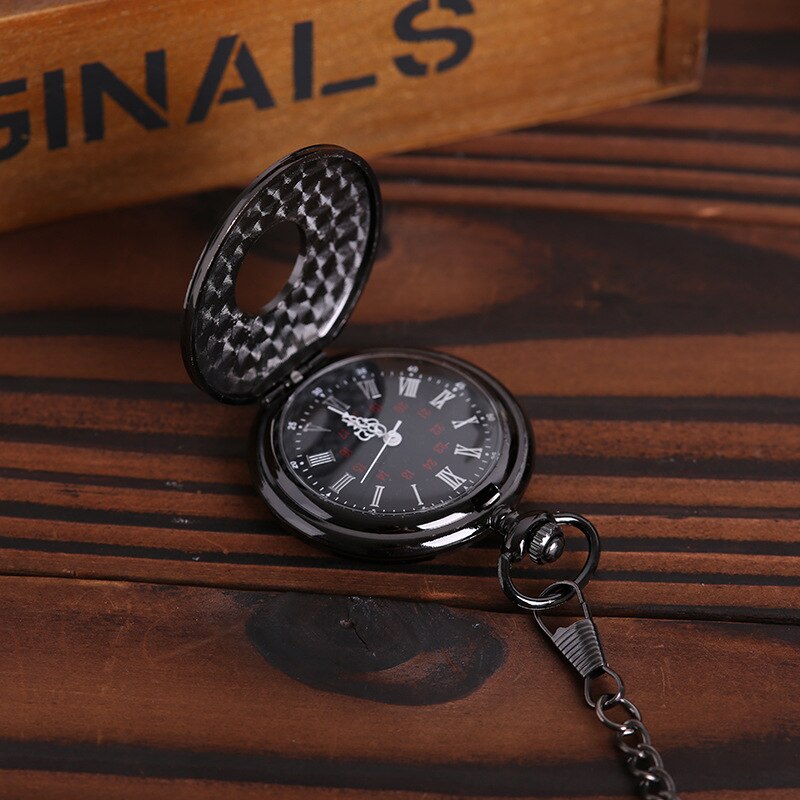 Antieke Stijl Romeinse Cijfers Zakhorloge Mannen Vrouwen Black Hollow Case Quartz Steampunk Vintage Hanger Ketting
