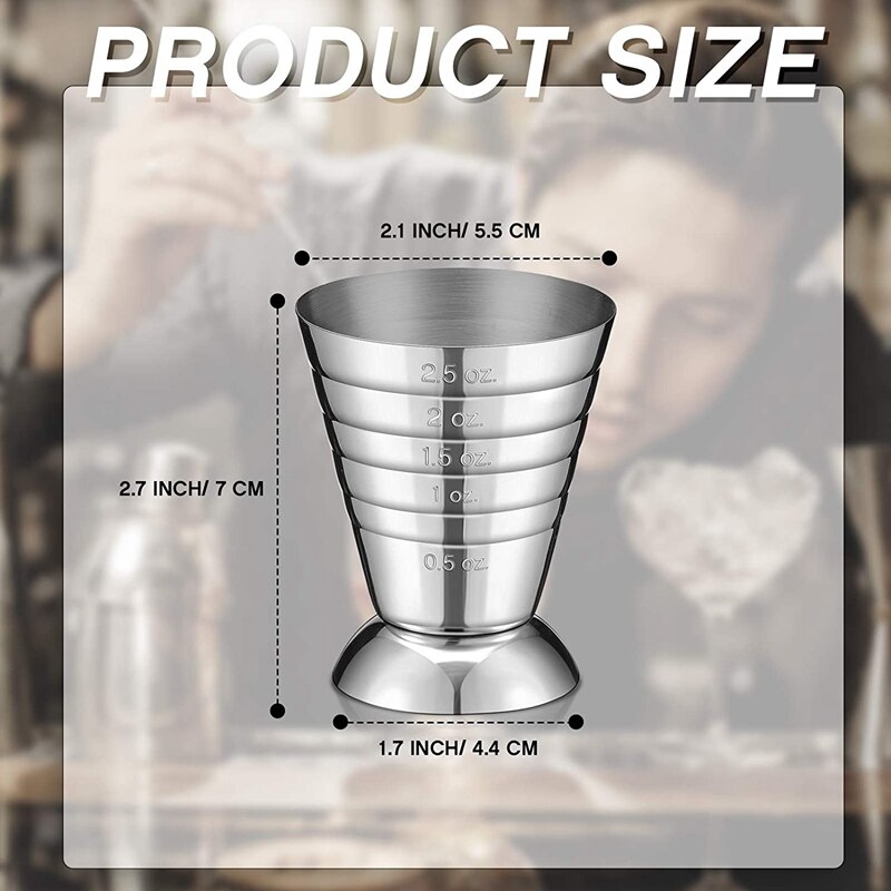 Jigging à Cocktail en acier inoxydable, 4 pièces, tasses doseuses pour Cocktail, 2.5 Oz,75 Ml,5 cuillères à soupe, pour barmen boulangers