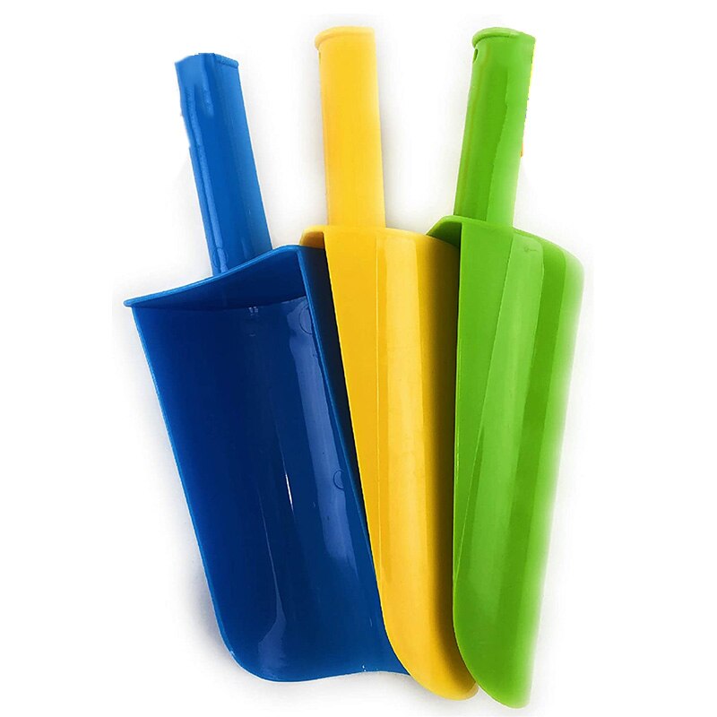 3 stk børnes kort skaft skovl plast skovl, velegnet til strand gul, blå og grøn