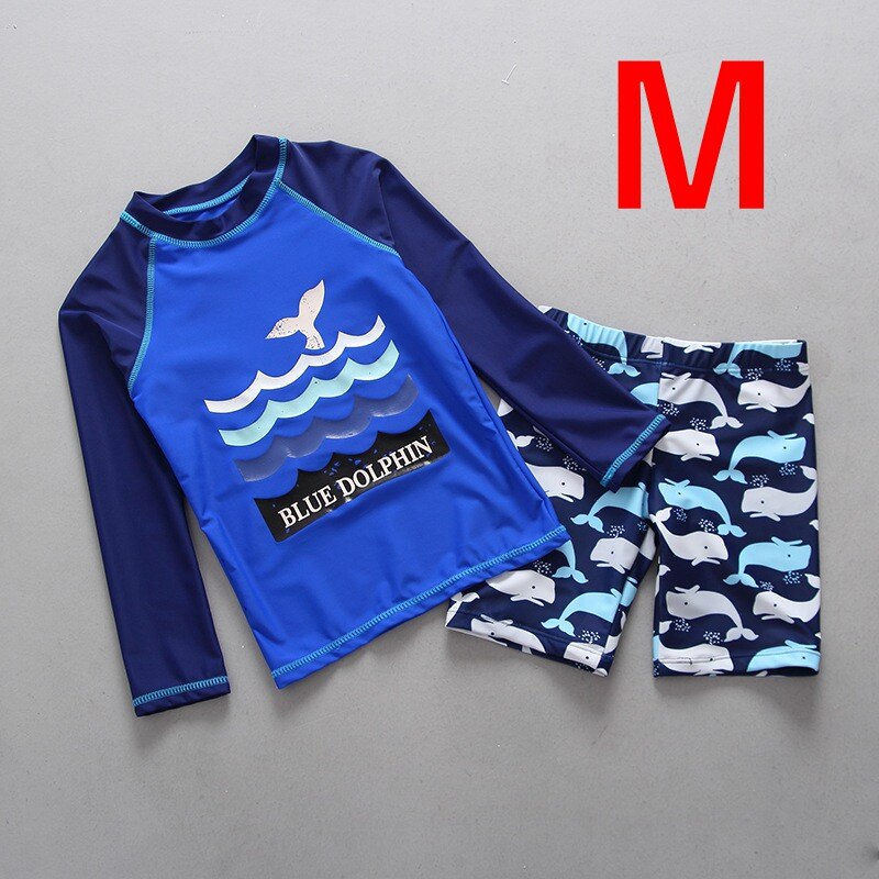 UPF50+ Summer Swimwear kids Boy Child 2pieces Separate Bathing Suit Cartoon Long Sleeved Blue Children's Swimwear Swimming Suit: M