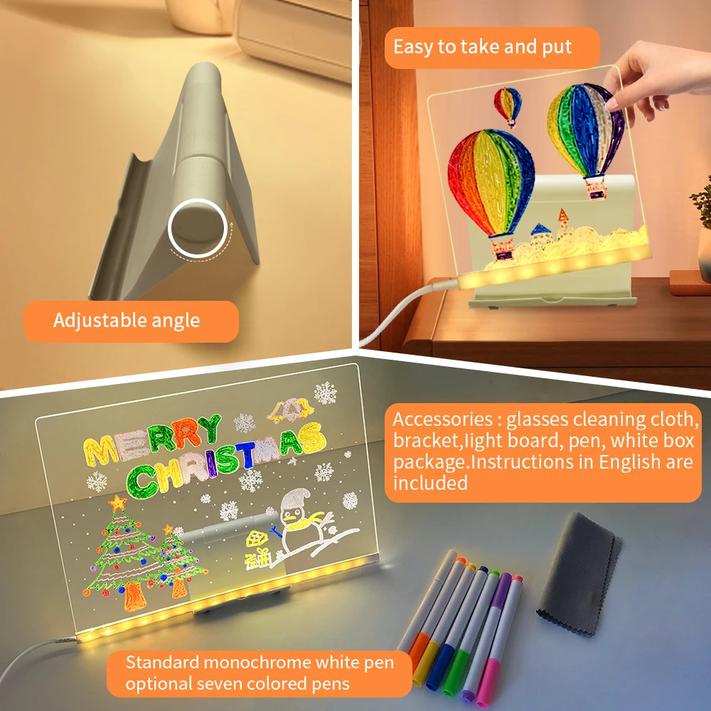 Pizarra luminosa LED, juguetes de dibujo, luz mágica, pizarra, Graffiti, lámpara artística para colorear, tablero de mensajes acrílico, juguete Montessori para niños