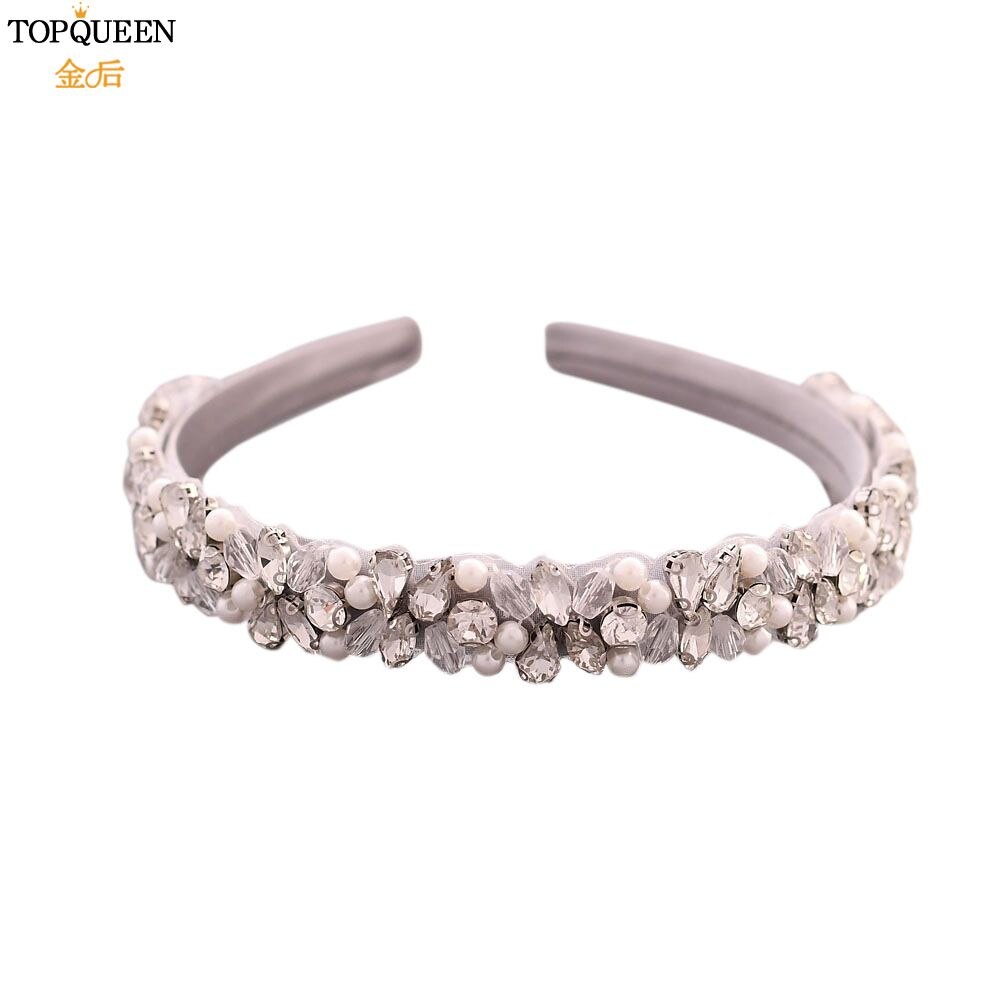 TOPQUEEN S387-FG Luxus Strass Hochzeit Stirnband Stunning Kristall Haar Schmuck Braut Haar Tiara Barock Stirnbänder Headwear: S387-Gray