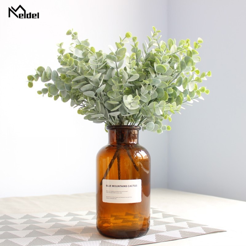 Meldel Diy Bruidsboeket Decoraties Kunstmatige Eucalyptus Bladeren 7 Vorken Handgemaakte Plant Bloemstuk Bruiloft Benodigdheden