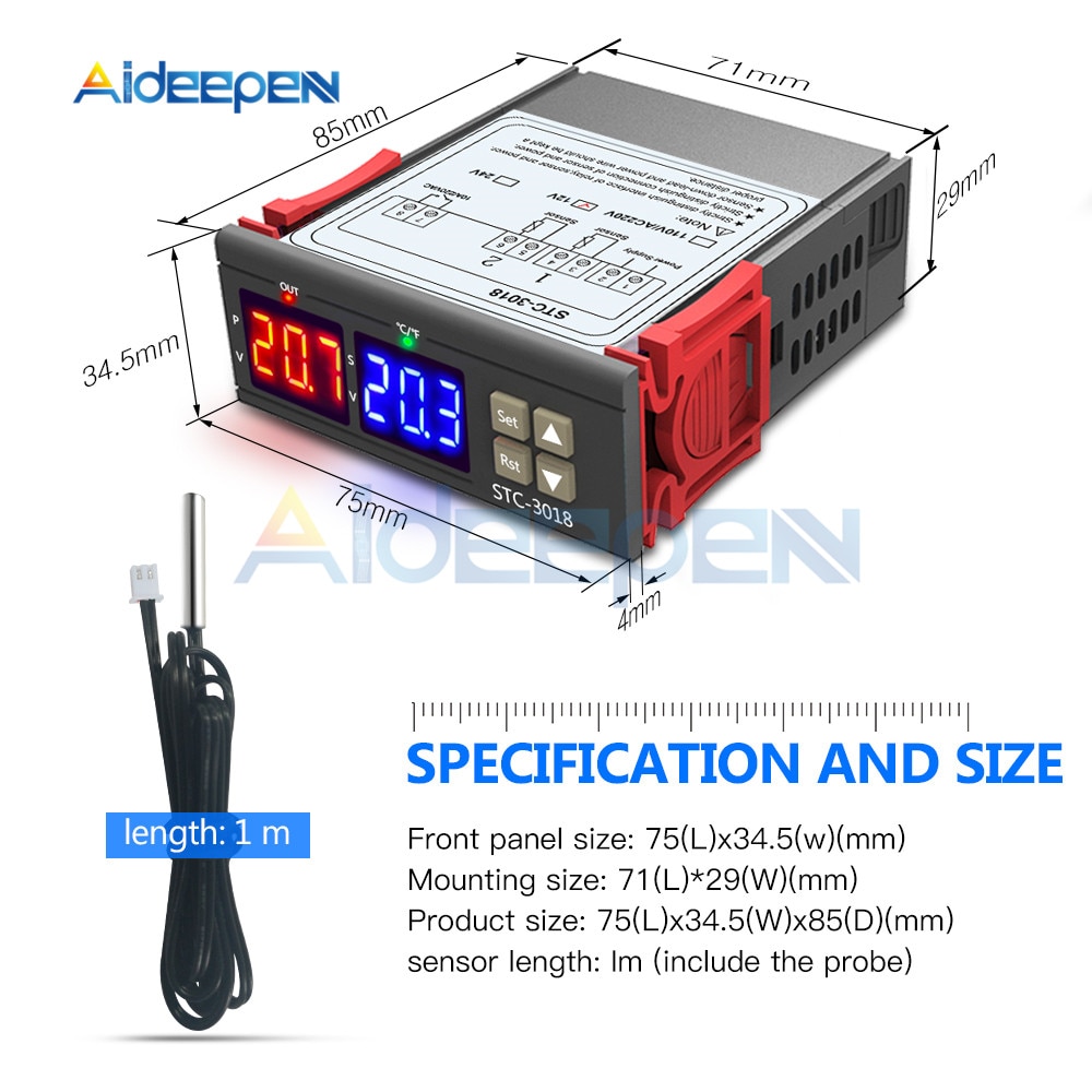 Stc -3008 stc -3018 stc -3028 dubbele digitale temperatuur-vochtigheidsregelaar thermostaat 10a met ntc-sensorsonde thermoregulator