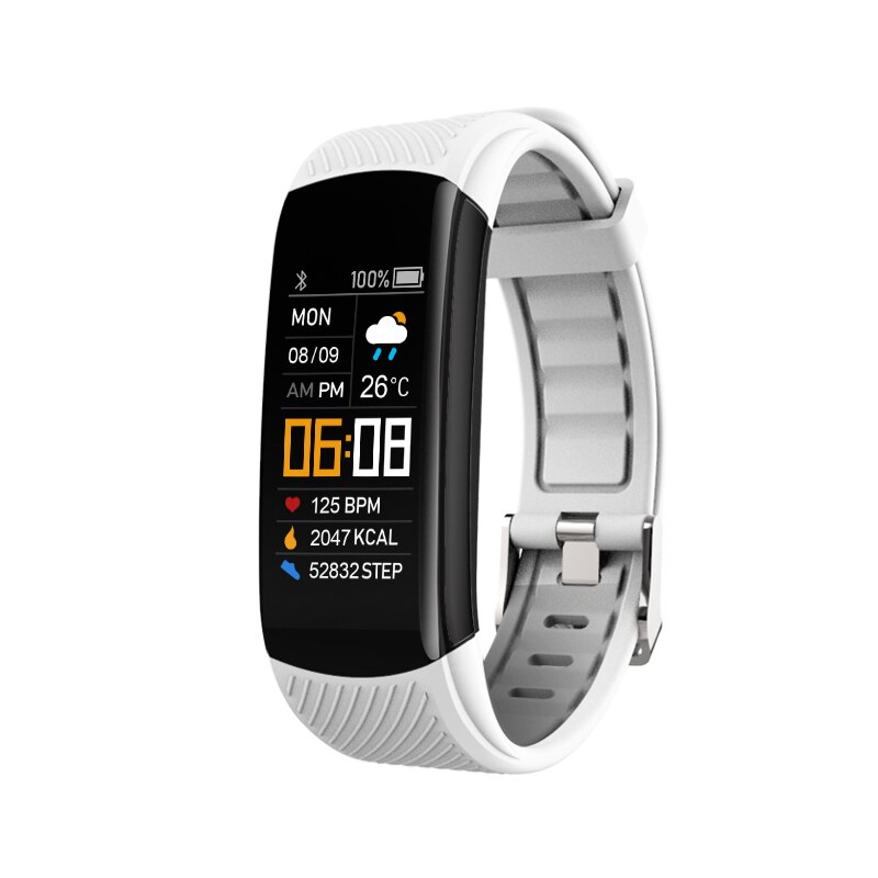 C5S Smart Bracelet Blood Pressure Bluetooth Heart Rate Fitness Information Tracker Watch Reminder Smart Band For Men Women: Retro White