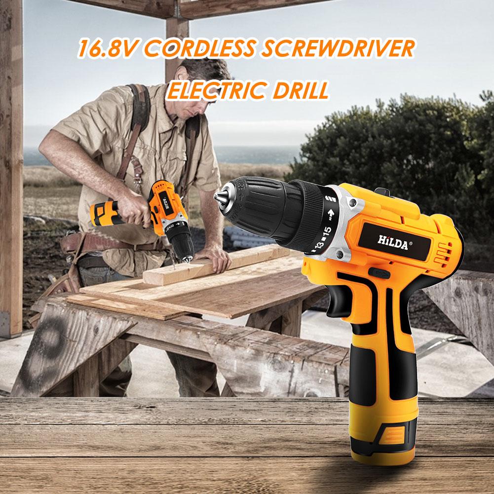 Hilda 16.8V Lithium Strong Torque Electric Hand Drill Machine Cordless Household Charging Screwdriver Wireless Power Tool