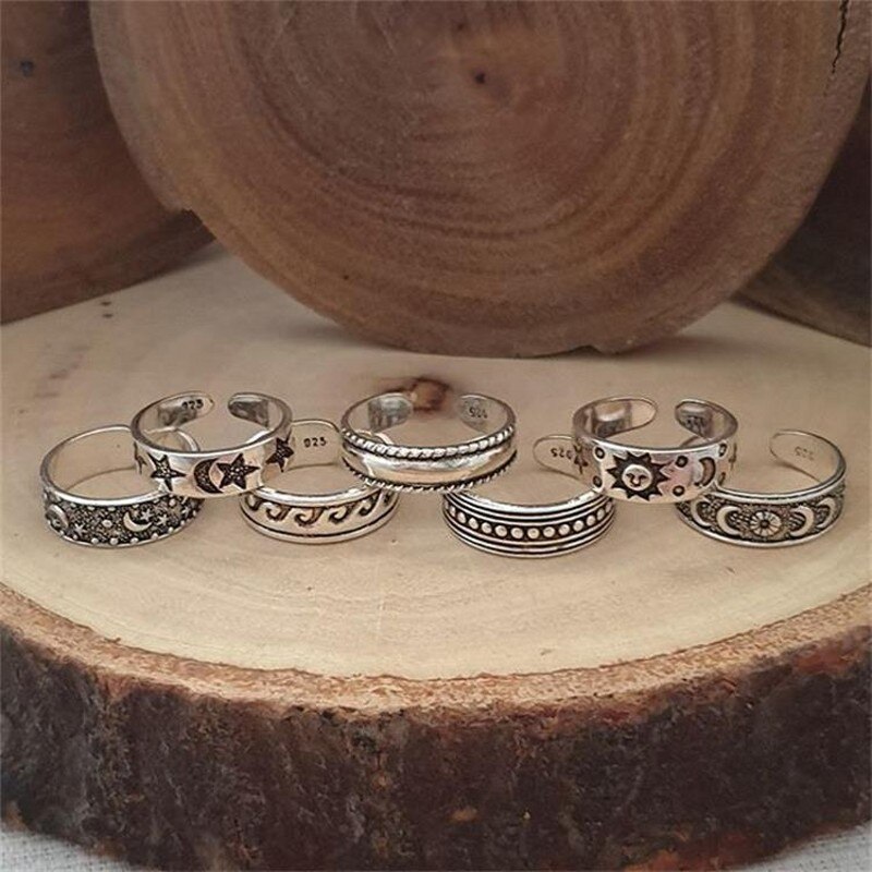 7Pcs Summer Beach Vacation Knuckle Foot Ring Open Toe Rings Set per donne ragazze anello regolabile Set Schmuck gioielli coordinati