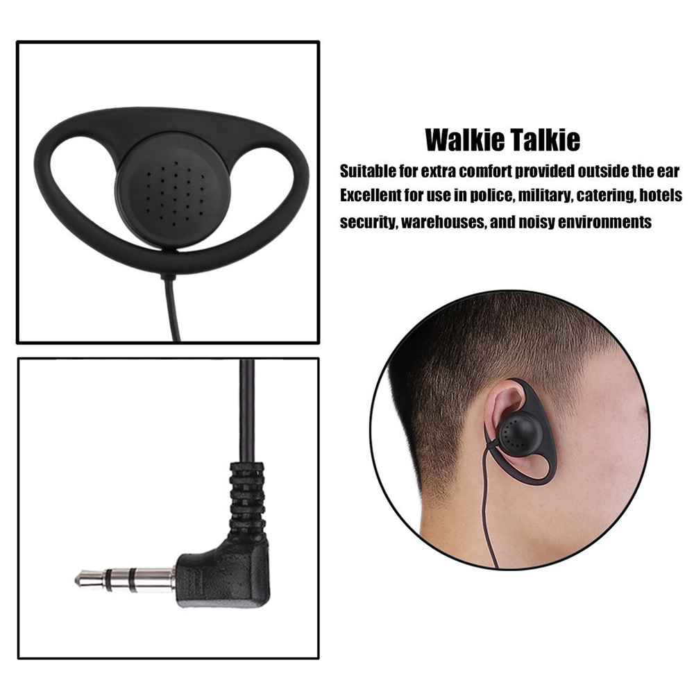 Fone de ouvido intra-auricular com fio, 3.5mm conectores em formato de d, gancho auricular macio, um lado sem microfone, para uso em celulares, laptops, seguranças, polícia e bares.
