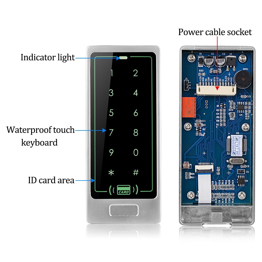 Standalone 125KHz RFID Access Control Keypad Touch Metal Proximity Reader Entry Door Opener for Door Lock System +10 Keyfobs