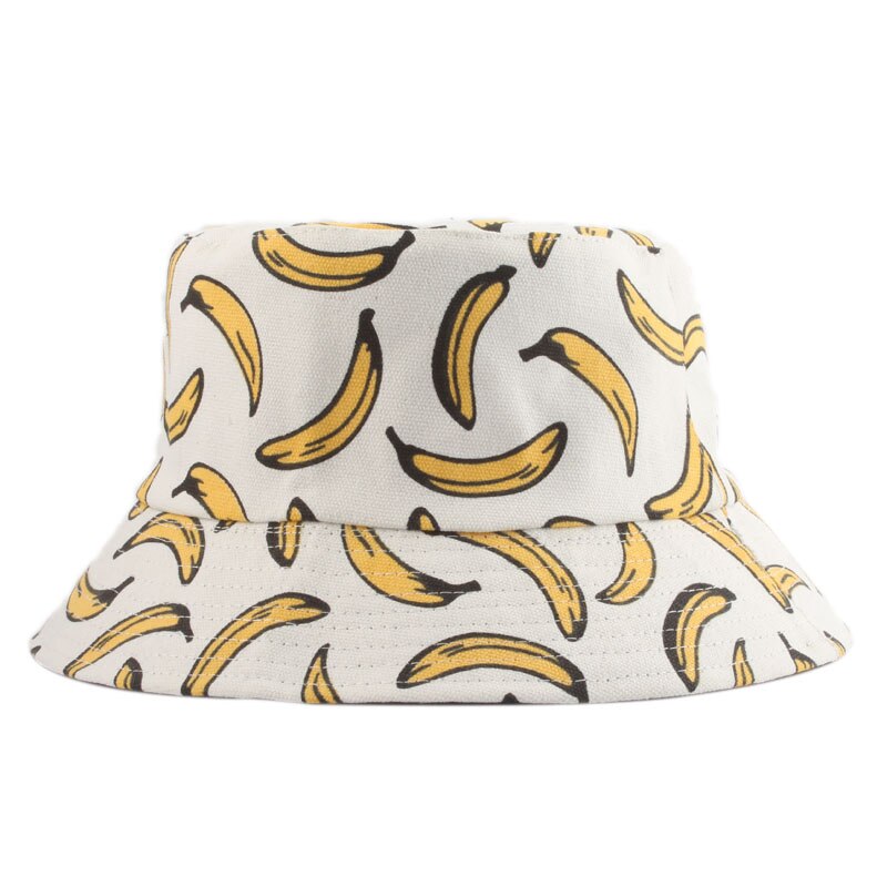 Sommar utomhus hink hatt unisex sommar hink keps banan tryck fiske fiskare hatt casual platta hattar vit: Default Title