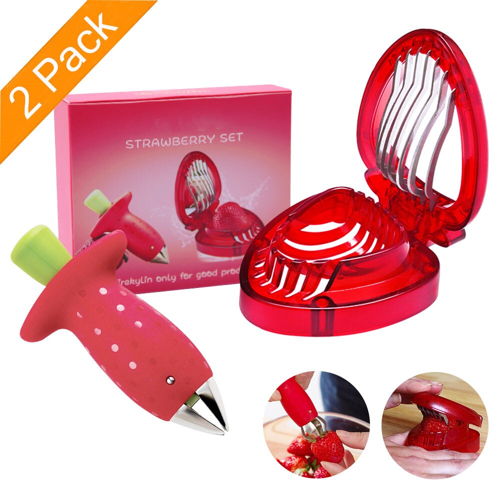 Strawberry Slicer Cutter Corer Fruit Gadget Tools Strawberry Stem Remover Fruit Carving Tools Salad Cutter Cake Decoration: 2pcs