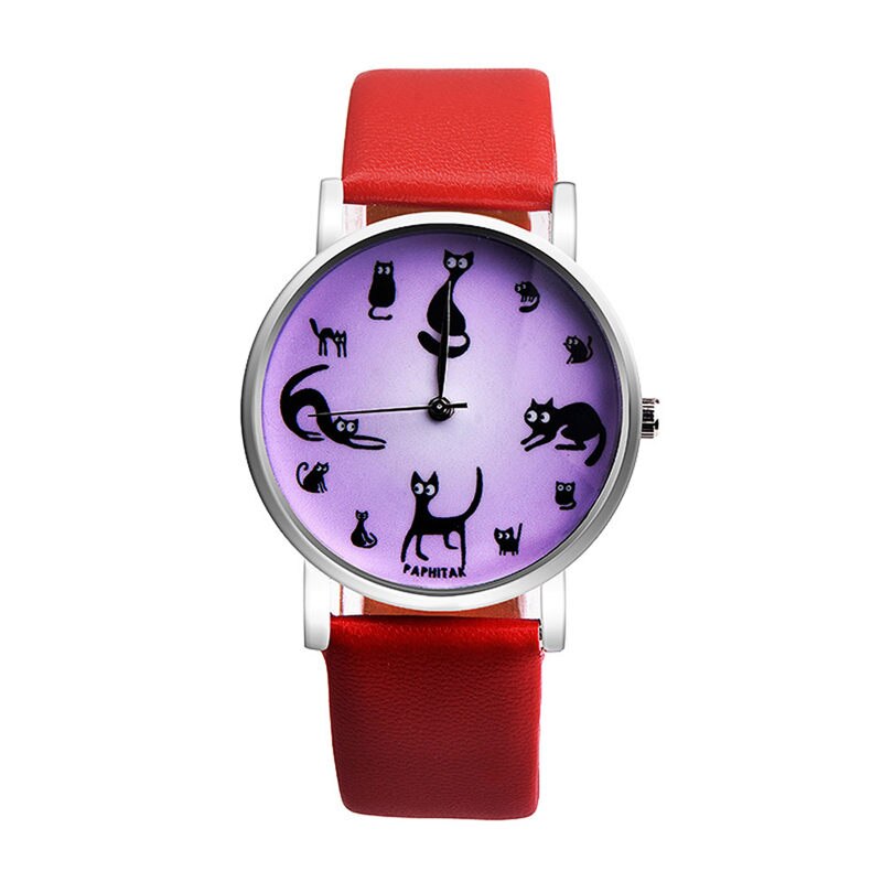Casual Watches Women Cute Cat Clock Ultra Thin Leather Band Female Quartz Watch Waterproof Relogio Feminino #C: C