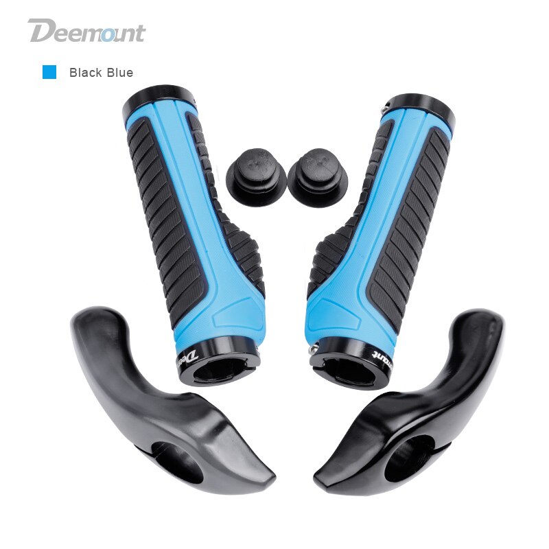 Deemount Bicycle Grips 2 Ends Fixed Lock Rings Gear Not-slip Shock Absorption Handlebar Rubber Grips Dual Color Casing: Black Blue N Grip